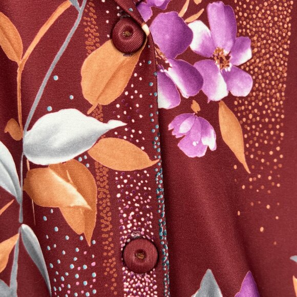 Vintage handmade floral button up front shirt tropical Hawaiian print Fall top S - Picture 7 of 12